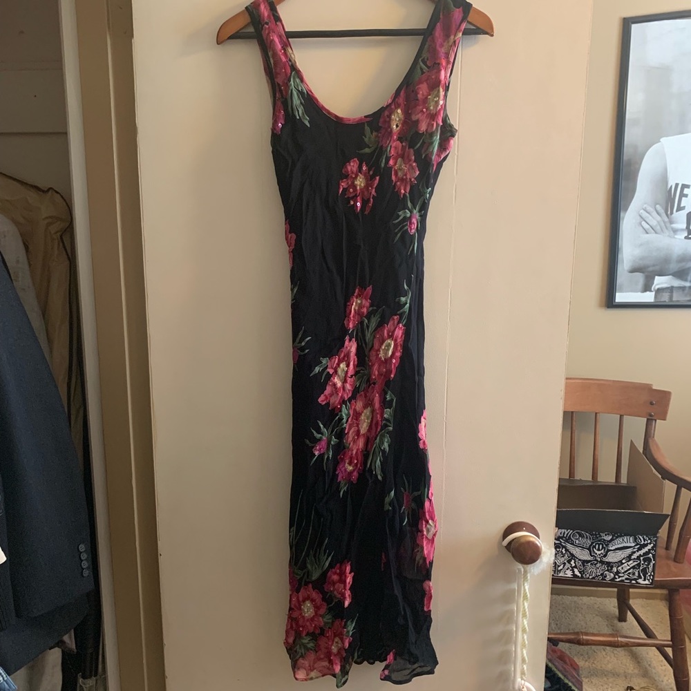 Paradise East Womens A Line Black Floral Dress